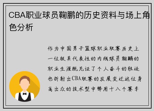 CBA职业球员鞠鹏的历史资料与场上角色分析